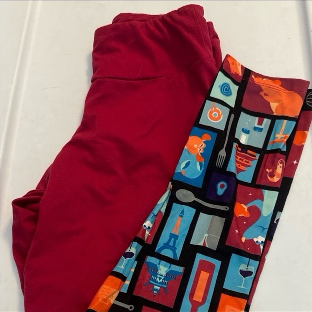 Lularoe Red and Multicolor Leggings